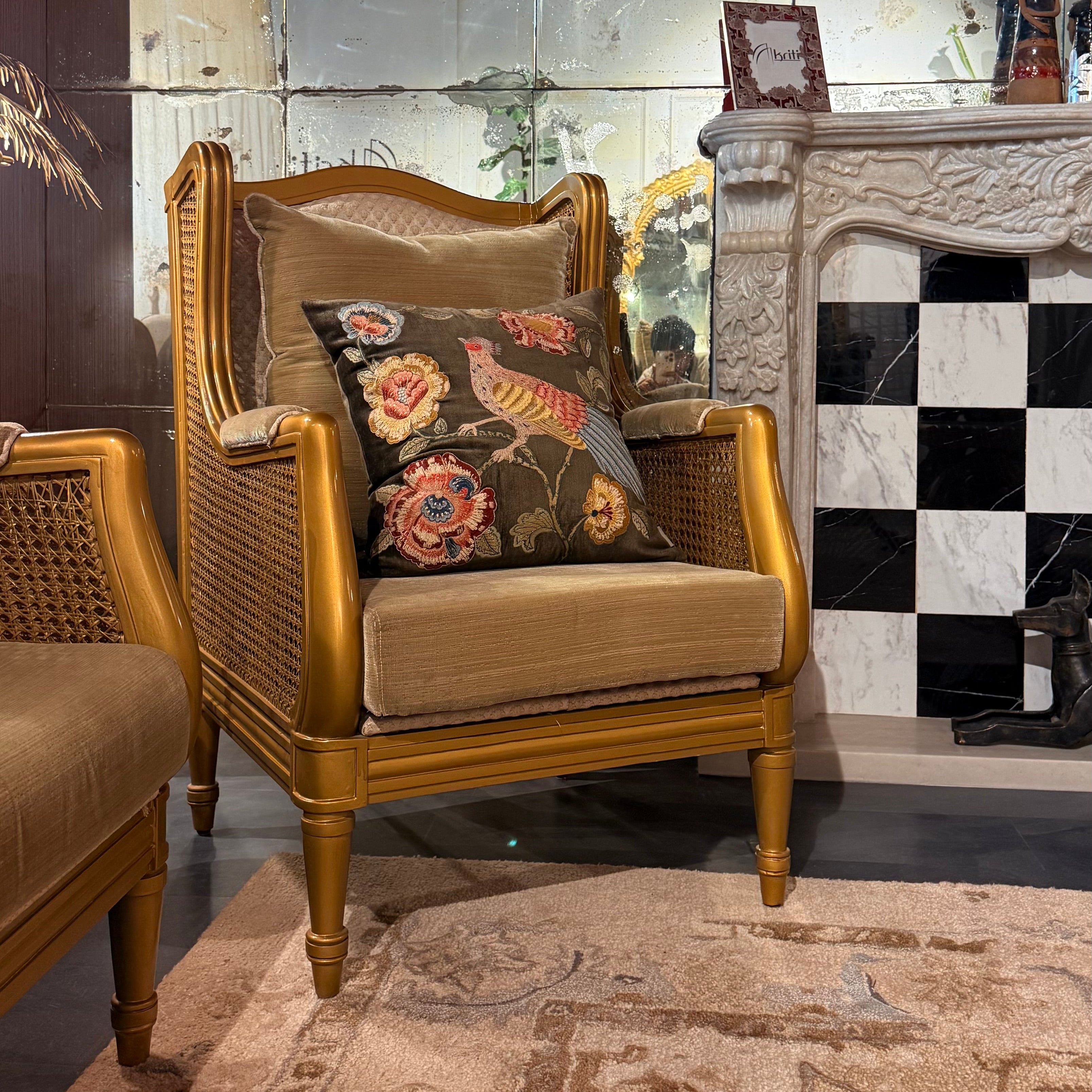 Sonarvan gold cane sofa